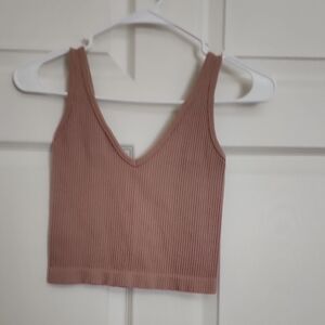 Ribbed Tan V-Neck Crop Top